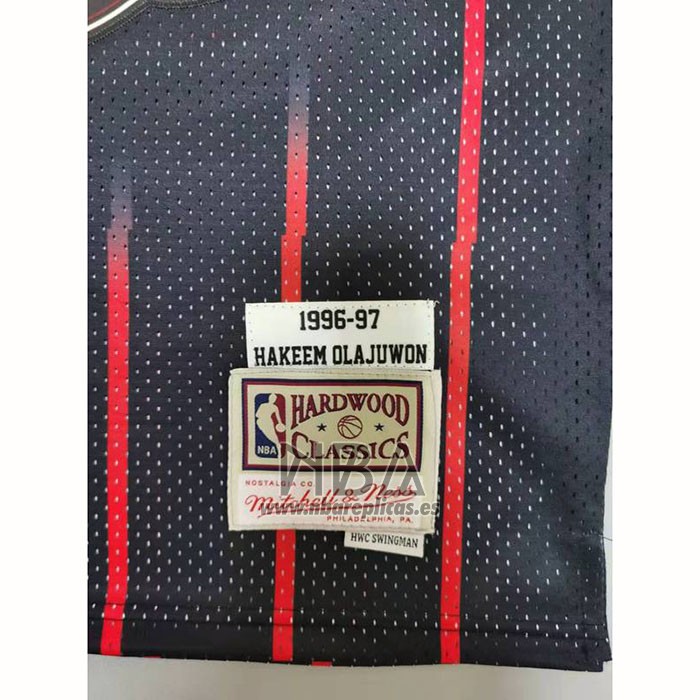 Camiseta Houston Rockets Hakeem Olajuwon NO 34 Mitchell & Ness 1996-97 Negro